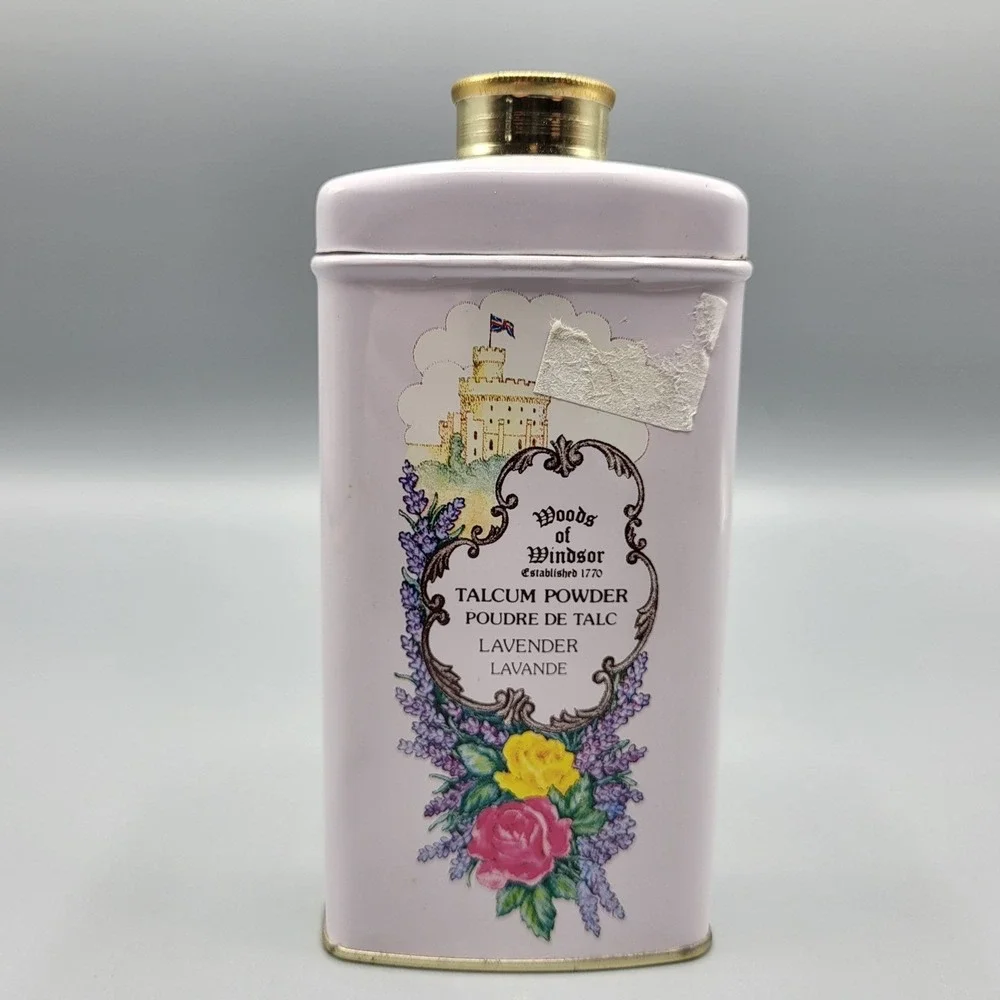 Vintage Woods of Windsor Talcum Powder 3.5oz Lavender Floral Tin Purple England